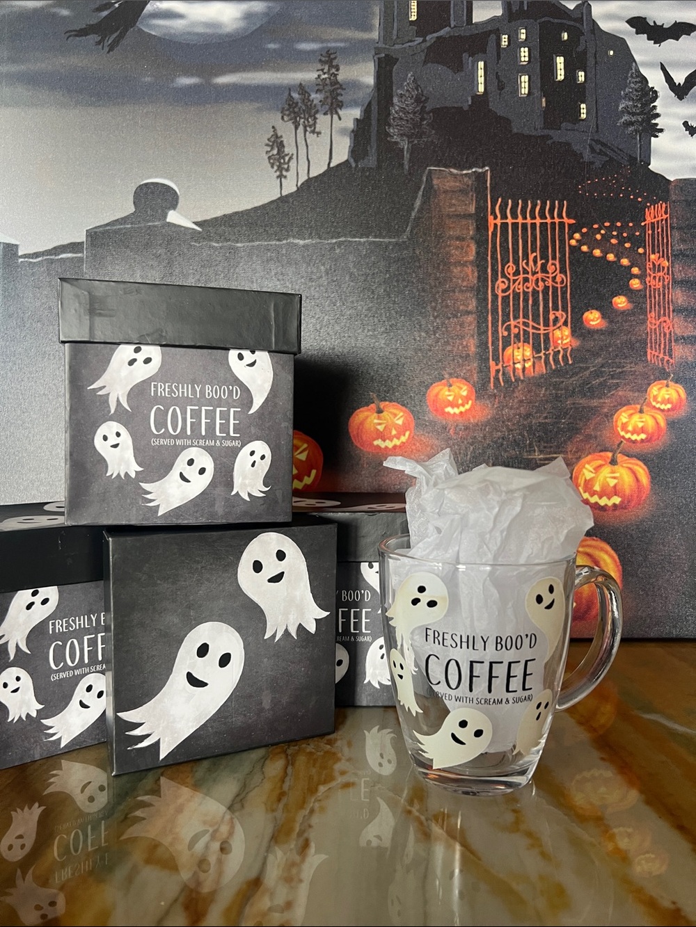 Ghost Coffee Gift Set — Black Halloween Coffee Mug & Gift Box